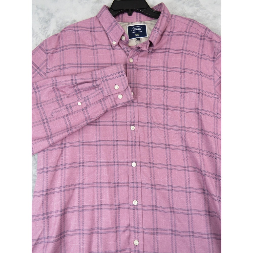 Charles Tyrwhitt Slim Fit Non-Iron Mens‎ XL Pink Plaid LS Button Down Shirt
